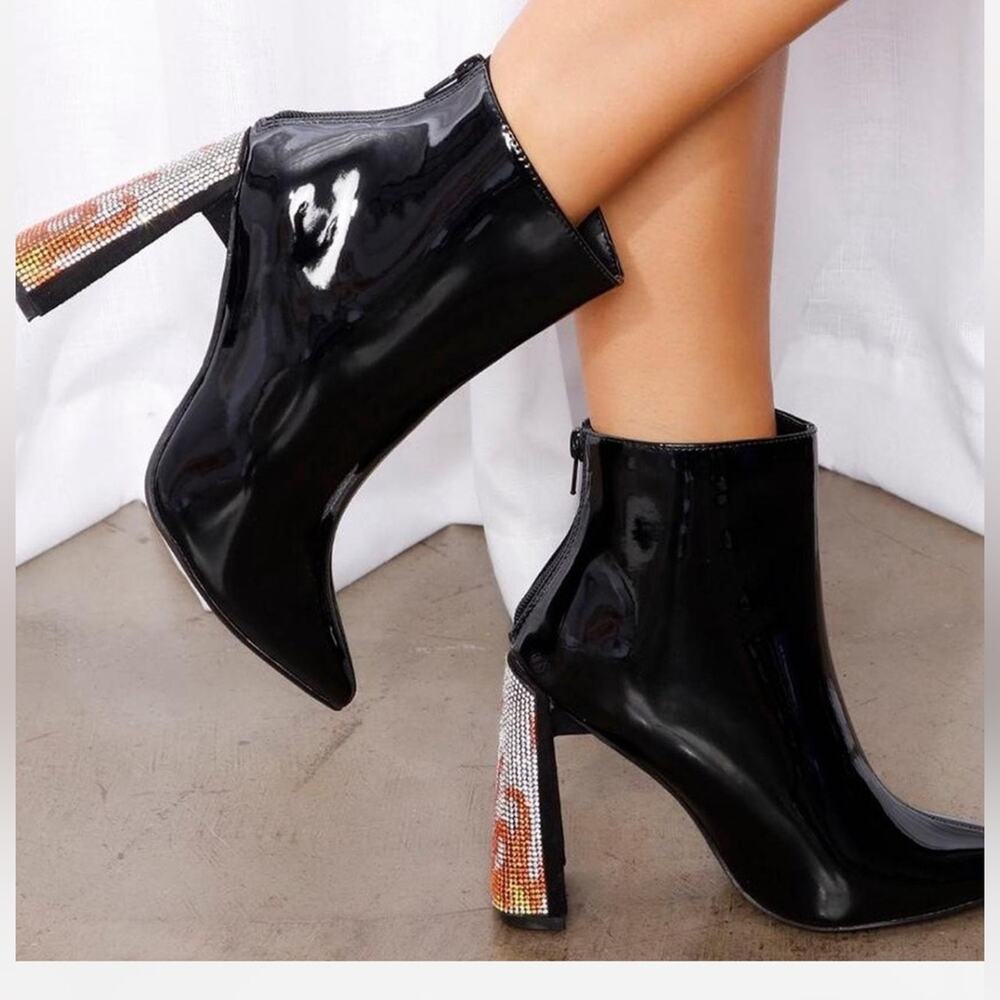 Flame rhinestone ankle boots